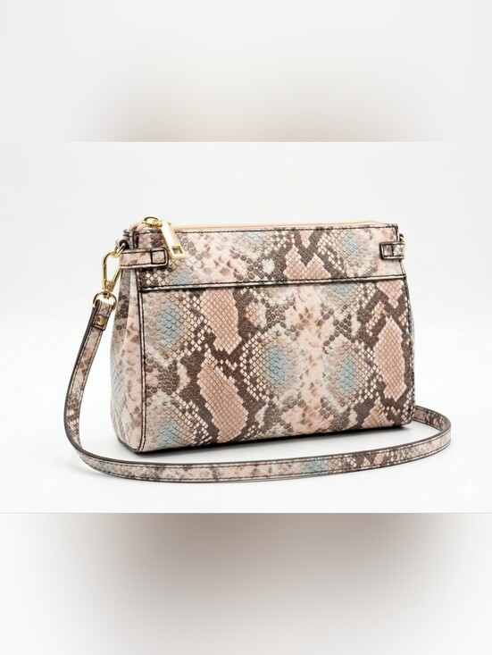 Liz Claiborne Handbags - Liz Claiborne Snake-Print Crossbody in Blush, Blue & Brown